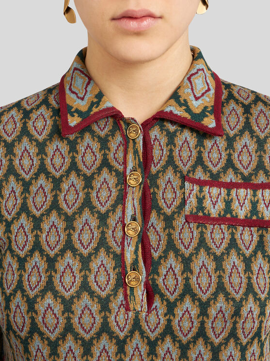 Shop Etro Knit Jacquard Polo Shirt In Green