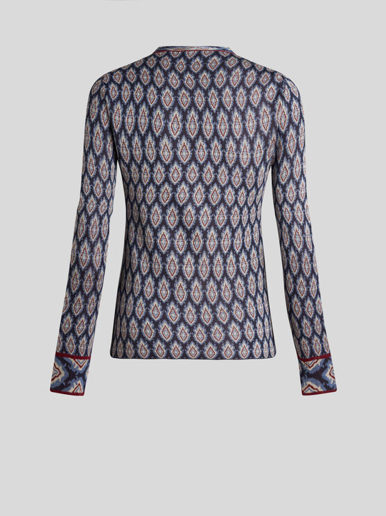 Shop Etro Jacquard Cardigan With Bow In Navy Blue