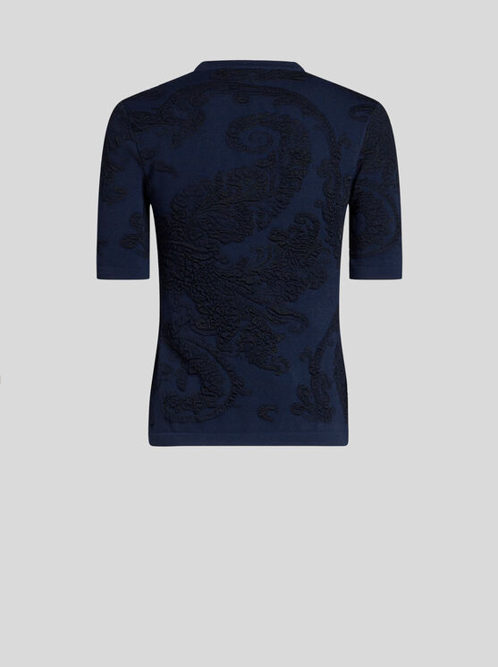 Etro Cotton Jacquard T-shirt In Navy Blue