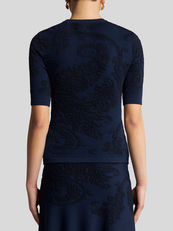 Etro Cotton Jacquard T-shirt In Navy Blue