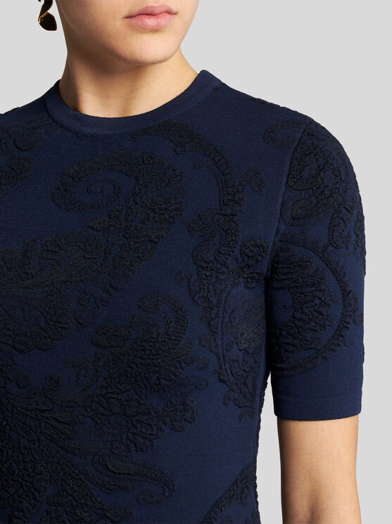 Etro Cotton Jacquard T-shirt In Navy Blue