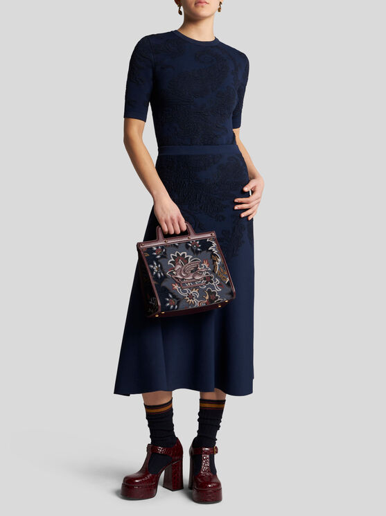 Etro Cotton Jacquard T-shirt In Navy Blue