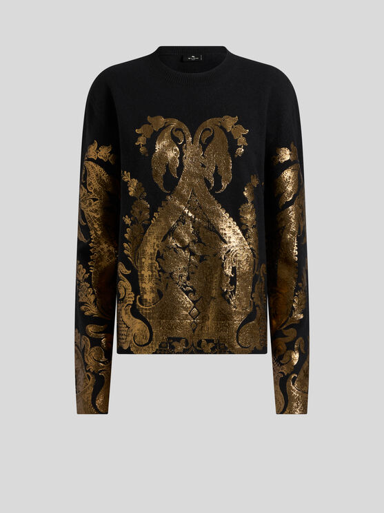 Shop Etro Sweater With Metallic Print In Black