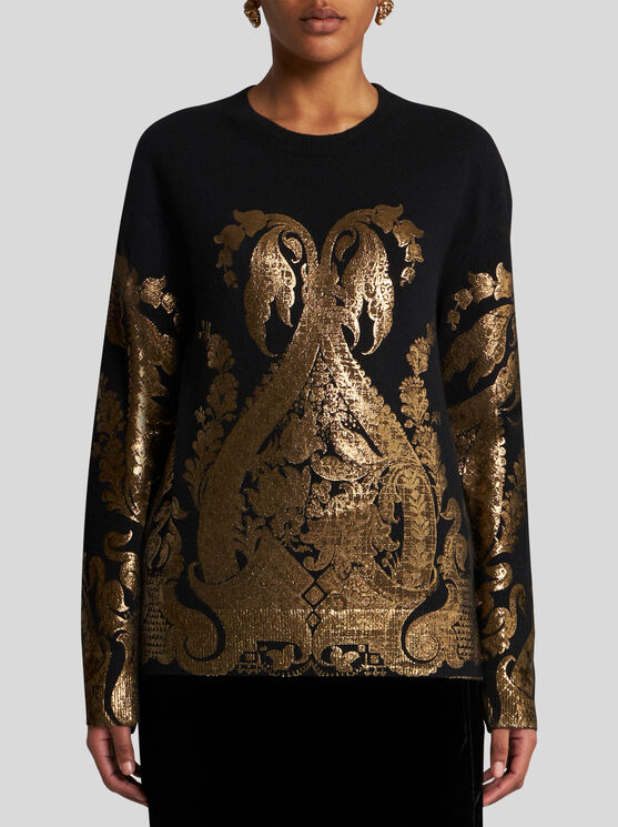 Shop Etro Sweater With Metallic Print In Black