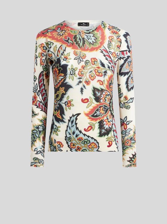 Shop Etro Paisley Silk And Cashmere Sweater In Beige