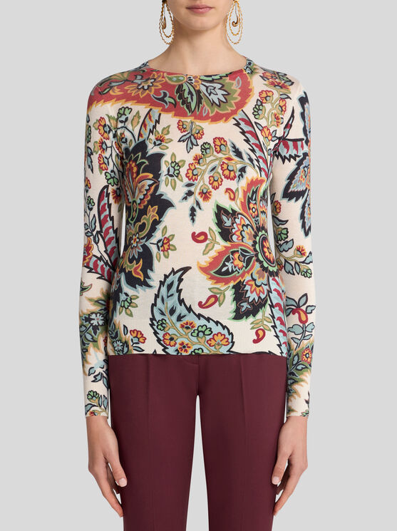 Shop Etro Paisley Silk And Cashmere Sweater In Beige