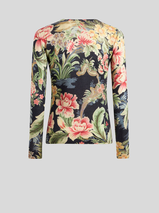 Shop Etro Printed Cashmere And Silk Sweater In Navy Blue