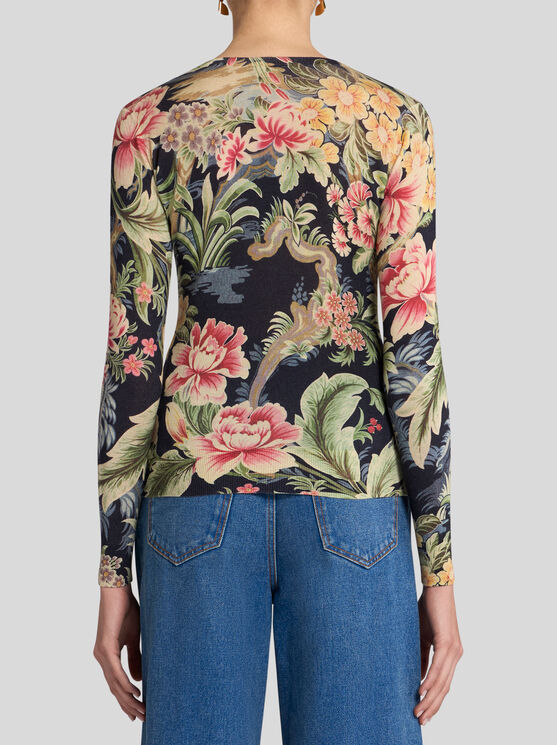 Shop Etro Printed Cashmere And Silk Sweater In Navy Blue