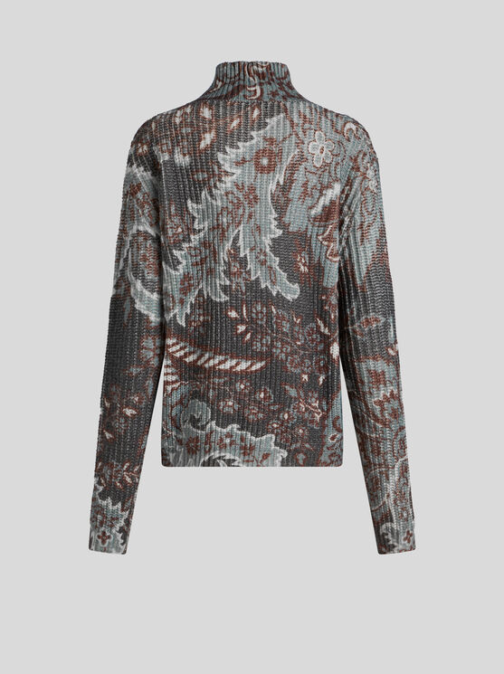 Shop Etro Printed Wool Sweater In Navy Blue