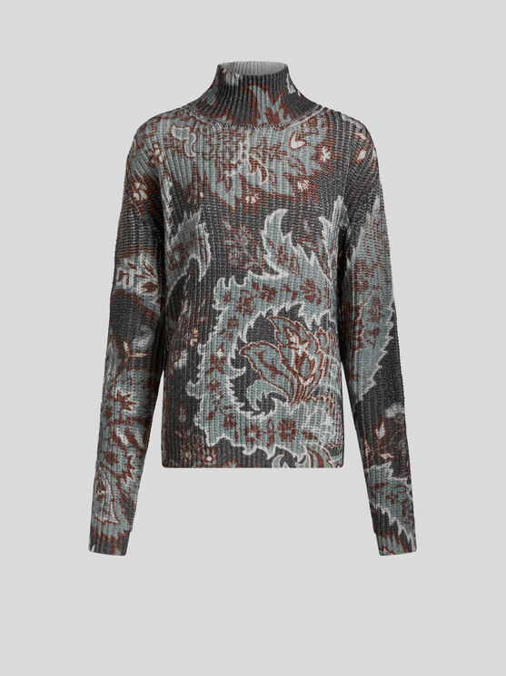 Shop Etro Printed Wool Sweater In Navy Blue