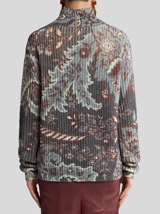 Shop Etro Printed Wool Sweater In Navy Blue