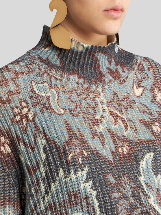 Shop Etro Printed Wool Sweater In Navy Blue