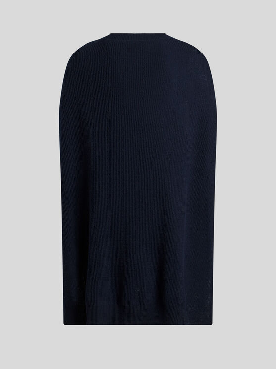 Shop Etro Wool And Cashmere Cape Top In Navy Blue