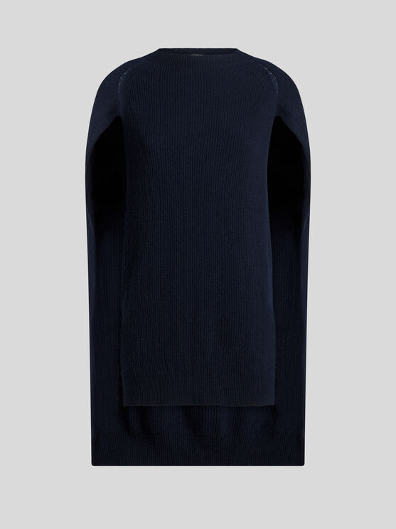 Shop Etro Wool And Cashmere Cape Top In Navy Blue