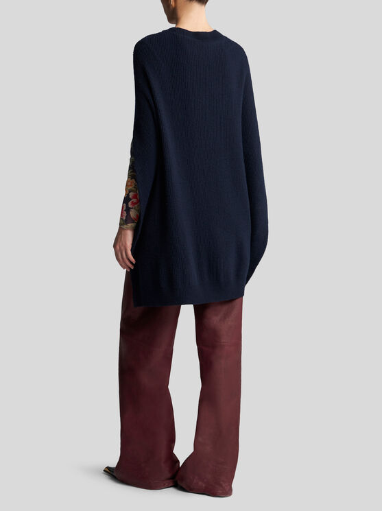 Shop Etro Wool And Cashmere Cape Top In Navy Blue