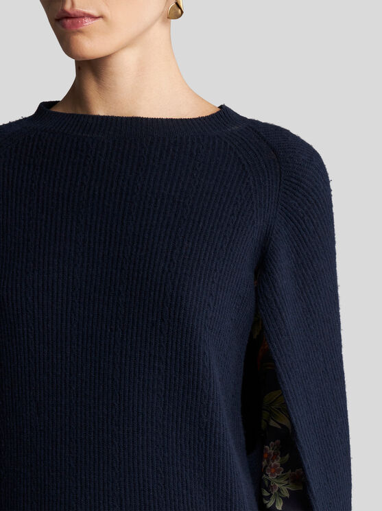 Shop Etro Wool And Cashmere Cape Top In Navy Blue