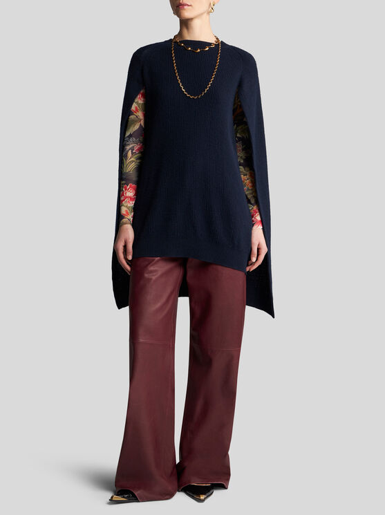 Shop Etro Wool And Cashmere Cape Top In Navy Blue