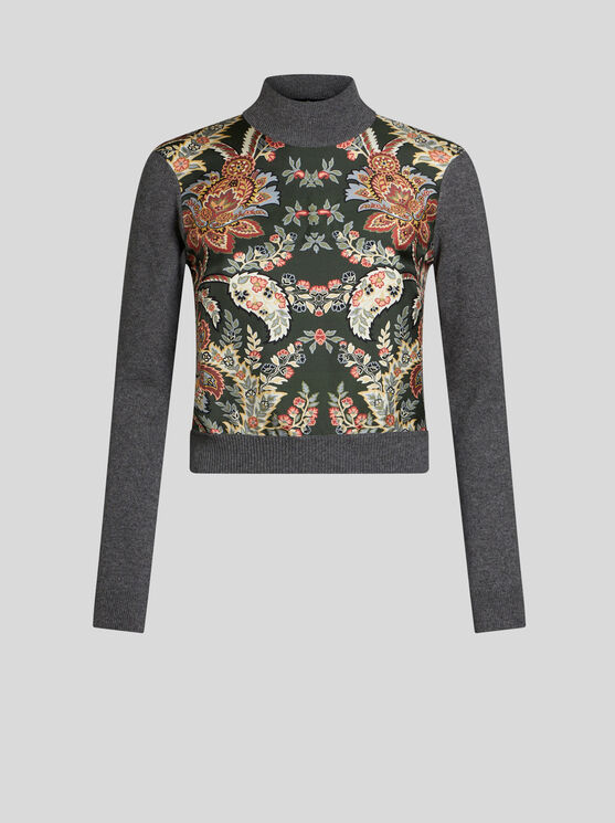 Shop Etro Sweater With Paisley Print In Dark Green