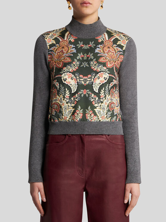 Shop Etro Sweater With Paisley Print In Dark Green