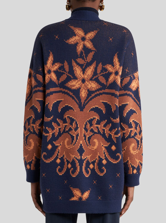 Etro Wool Jacquard V-neck Cardigan With Front Pockets In Multi