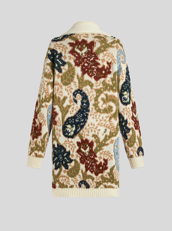 Shop Etro Knit Jacquard Maxi Cardigan In Beige