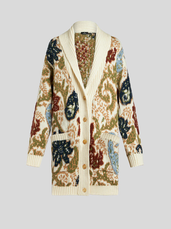 Shop Etro Knit Jacquard Maxi Cardigan In Beige