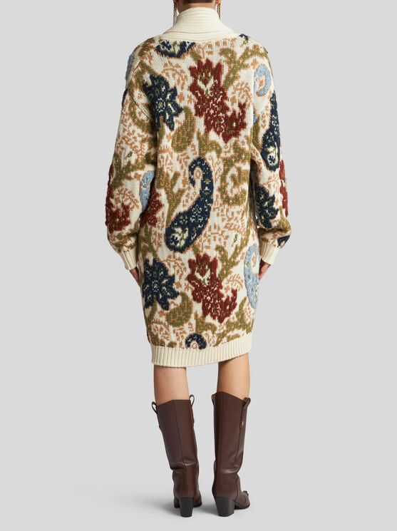 Shop Etro Knit Jacquard Maxi Cardigan In Beige