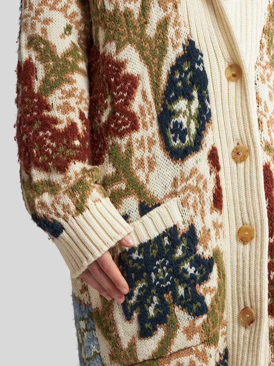 Shop Etro Knit Jacquard Maxi Cardigan In Beige