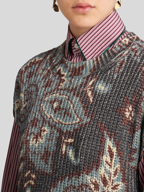 Shop Etro Knit Wool Waistcoat In Navy Blue