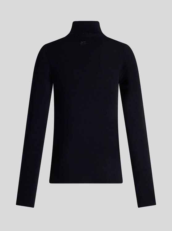 Etro Wool Knit Turtleneck Sweater In Navy Blue