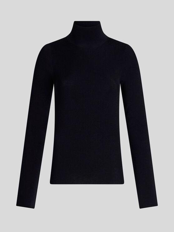 Etro Wool Knit Turtleneck Sweater In Navy Blue