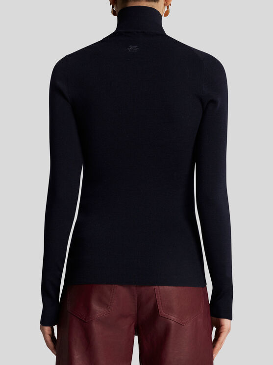 Etro Wool Knit Turtleneck Sweater In Navy Blue