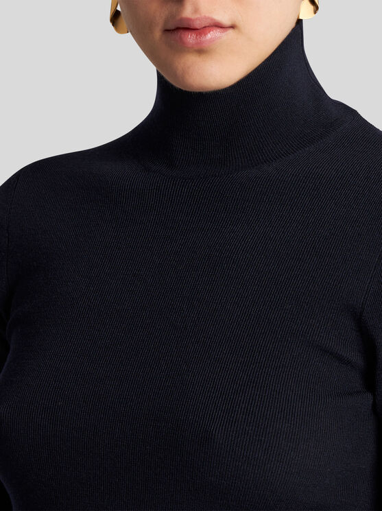 Etro Wool Knit Turtleneck Sweater In Navy Blue