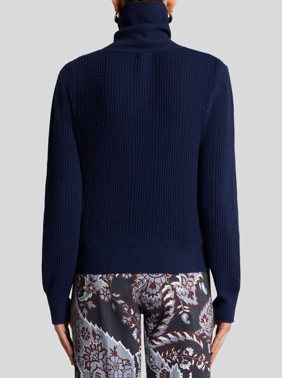 Etro , Wool And Cashmere Turtleneck Sweater, Woman, Navy Blue, Size 48 In Navy Blue