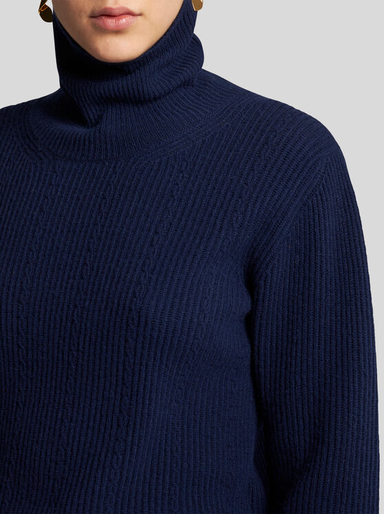 Etro , Wool And Cashmere Turtleneck Sweater, Woman, Navy Blue, Size 48 In Navy Blue