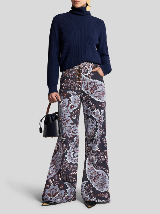 Etro , Wool And Cashmere Turtleneck Sweater, Woman, Navy Blue, Size 48 In Navy Blue
