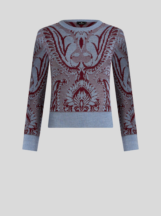 Shop Etro Wool Jacquard Sweater In Burgundy