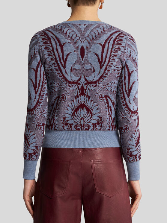 Shop Etro Wool Jacquard Sweater In Burgundy