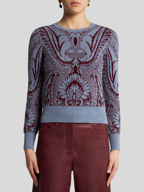 Shop Etro Wool Jacquard Sweater In Burgundy