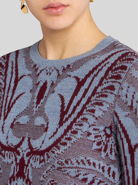 Shop Etro Wool Jacquard Sweater In Burgundy