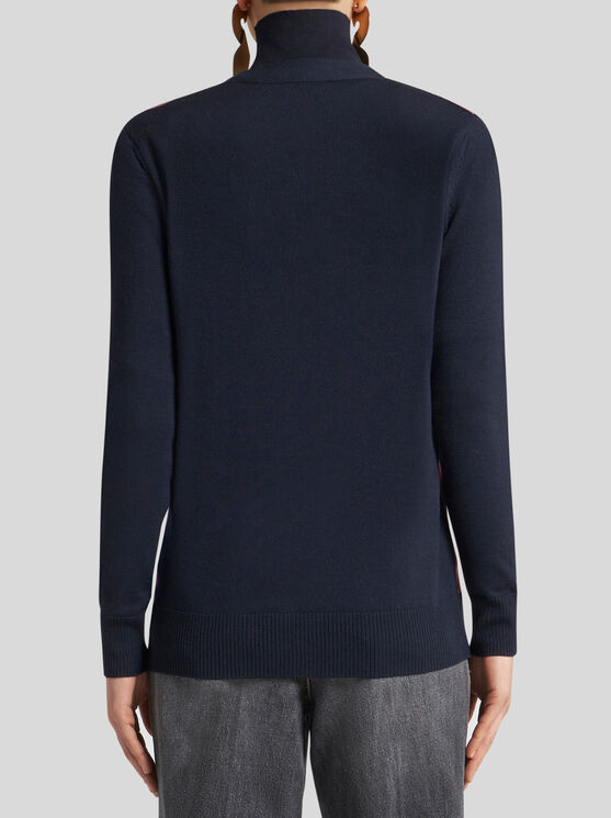 Shop Etro Wool Cardigan With Print In Navy Blue