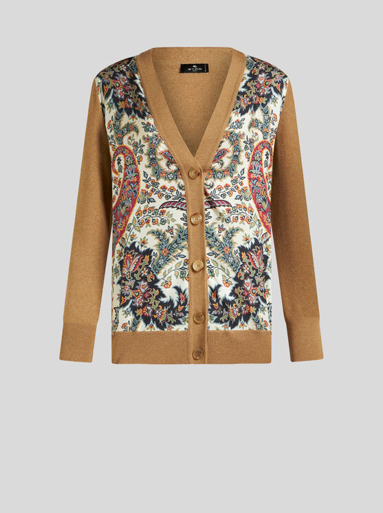 Shop Etro Cardigan With Paisley Print In Beige