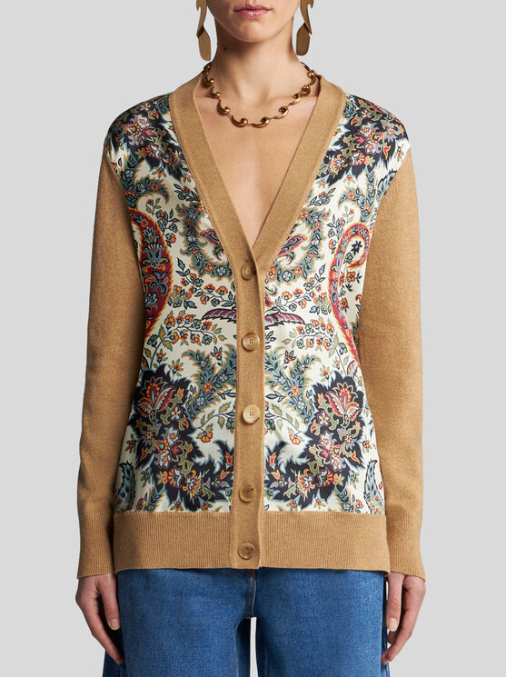 Shop Etro Cardigan With Paisley Print In Beige