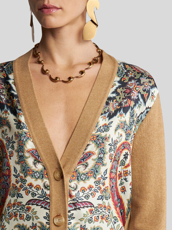 Shop Etro Cardigan With Paisley Print In Beige