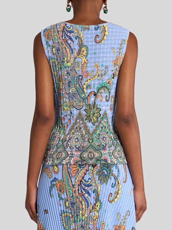 Etro , Sleeveless Floral Knit Top, Woman, Light Blue, Size 46 In Light Blue