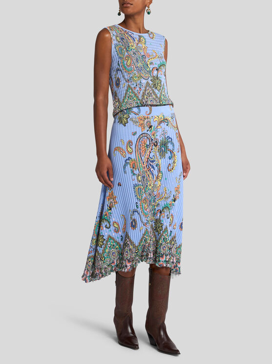Etro , Sleeveless Floral Knit Top, Woman, Light Blue, Size 46 In Light Blue