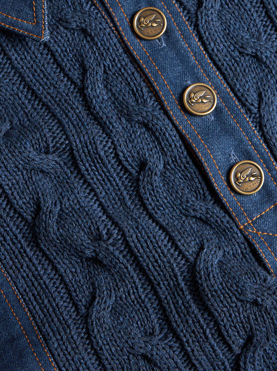 ETRO , KNIT POLO SHIRT WITH DENIM INSERTS, WOMAN, NAVY BLUE, SIZE 48 