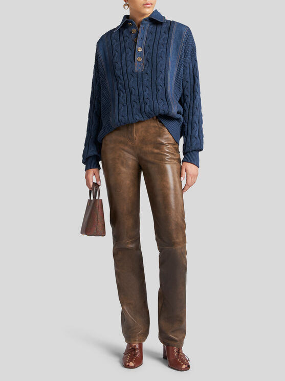 ETRO , KNIT POLO SHIRT WITH DENIM INSERTS, WOMAN, NAVY BLUE, SIZE 48 