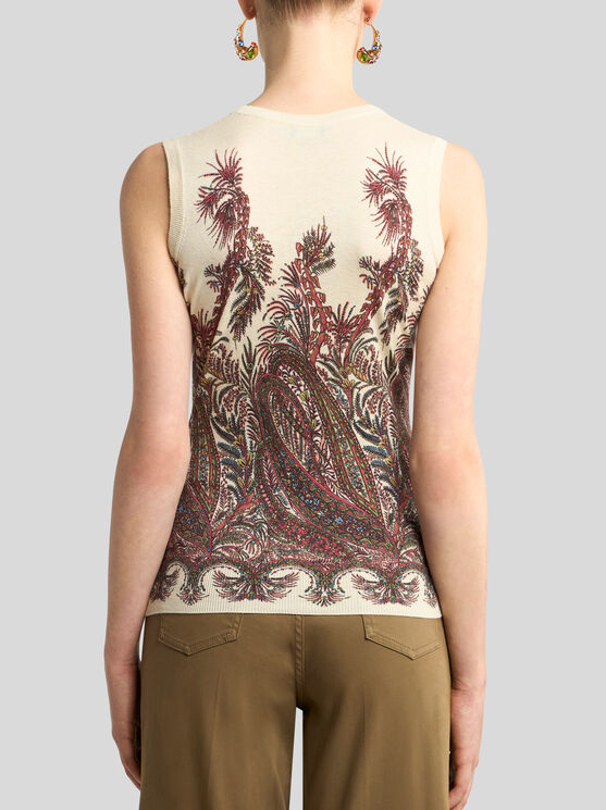 Etro , Silk And Cashmere Top With Placed Print, Woman, Multicolour, Size 44 In Multi