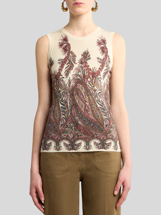 Etro , Silk And Cashmere Top With Placed Print, Woman, Multicolour, Size 44 In Multi